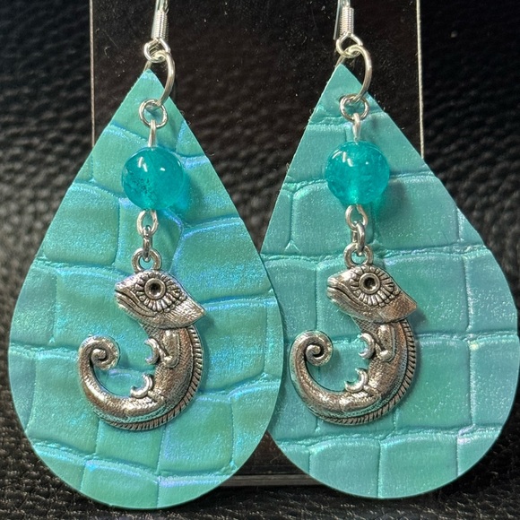 Handmade Jewelry - Handmade reptile skin faux leather earrings